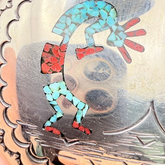 VTG Navajo Kokopelli Belt Buckle WCB Wilson Carol Begay Silver Turquoise Inlay main image 8